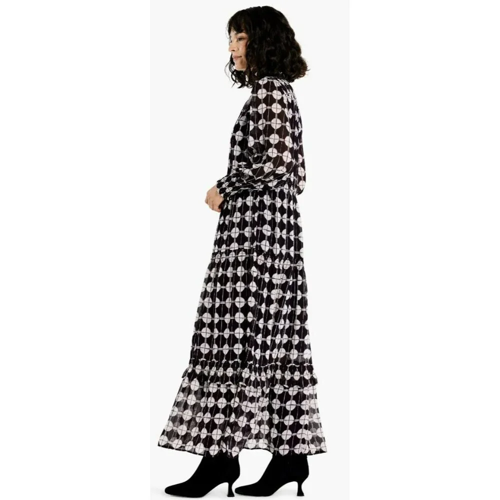 Nic + Zoe $228 Chiffon Dot Maxi Dress Size Large NWT Black White - Picture 3 of 12